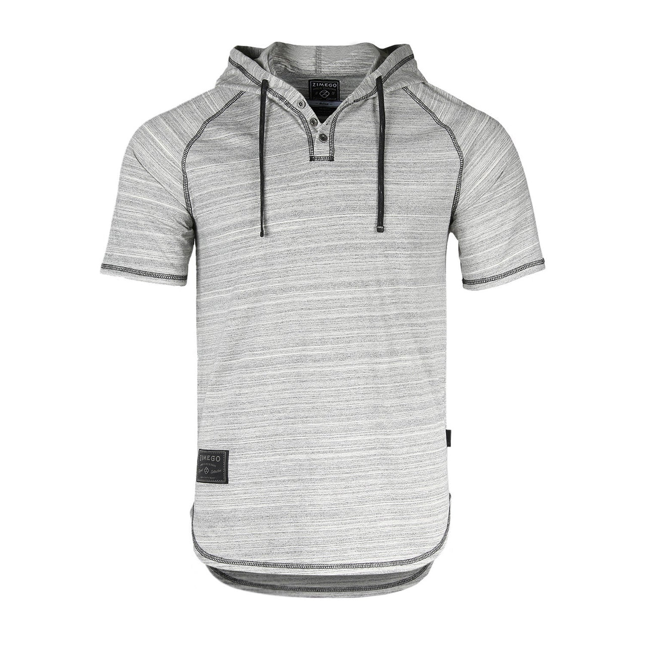 Short Sleeve Raglan Henley Hoodie Round Bottom Semi Longline T-Shirt - 1 COLOR