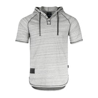 Thumbnail for Short Sleeve Raglan Henley Hoodie Round Bottom Semi Longline T-Shirt - 1 COLOR