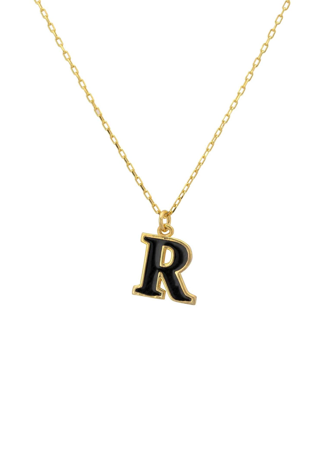 Initial Enamel Necklace Gold R -