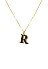 Thumbnail for Initial Enamel Necklace Gold R -