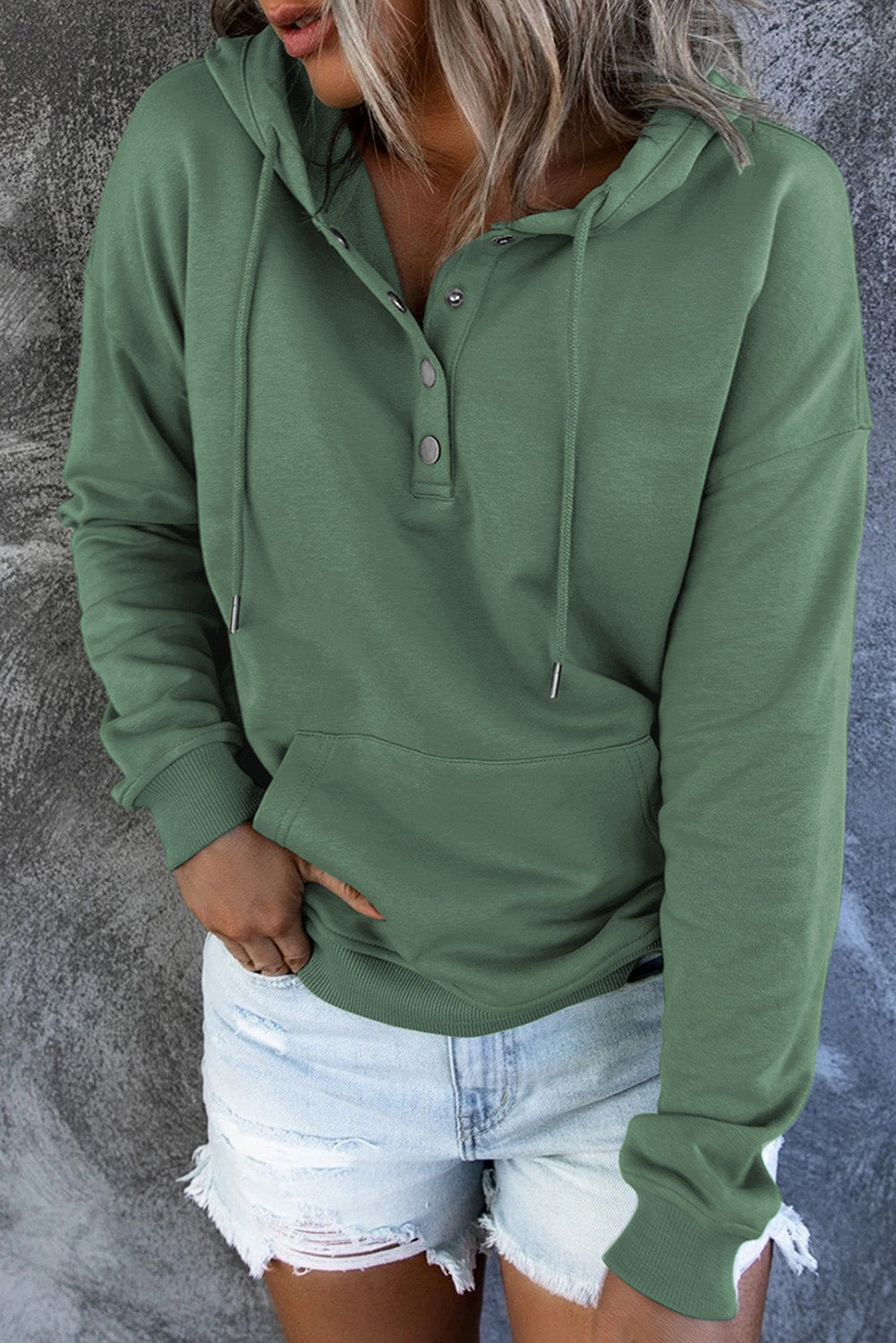 Dropped Shoulder Long Sleeve Hoodie with Pocket - T - 9 COLORS -