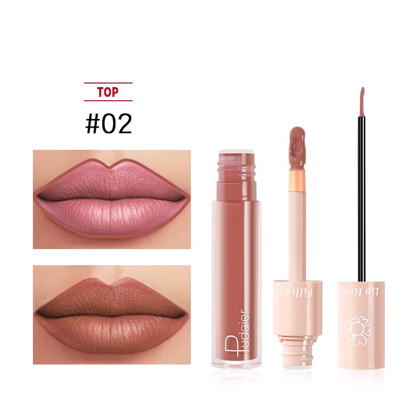 New Pudaier Duo Lip Liner & Matte Liquid Lipstick - Color #02 Light Brown - 1 COLOR -