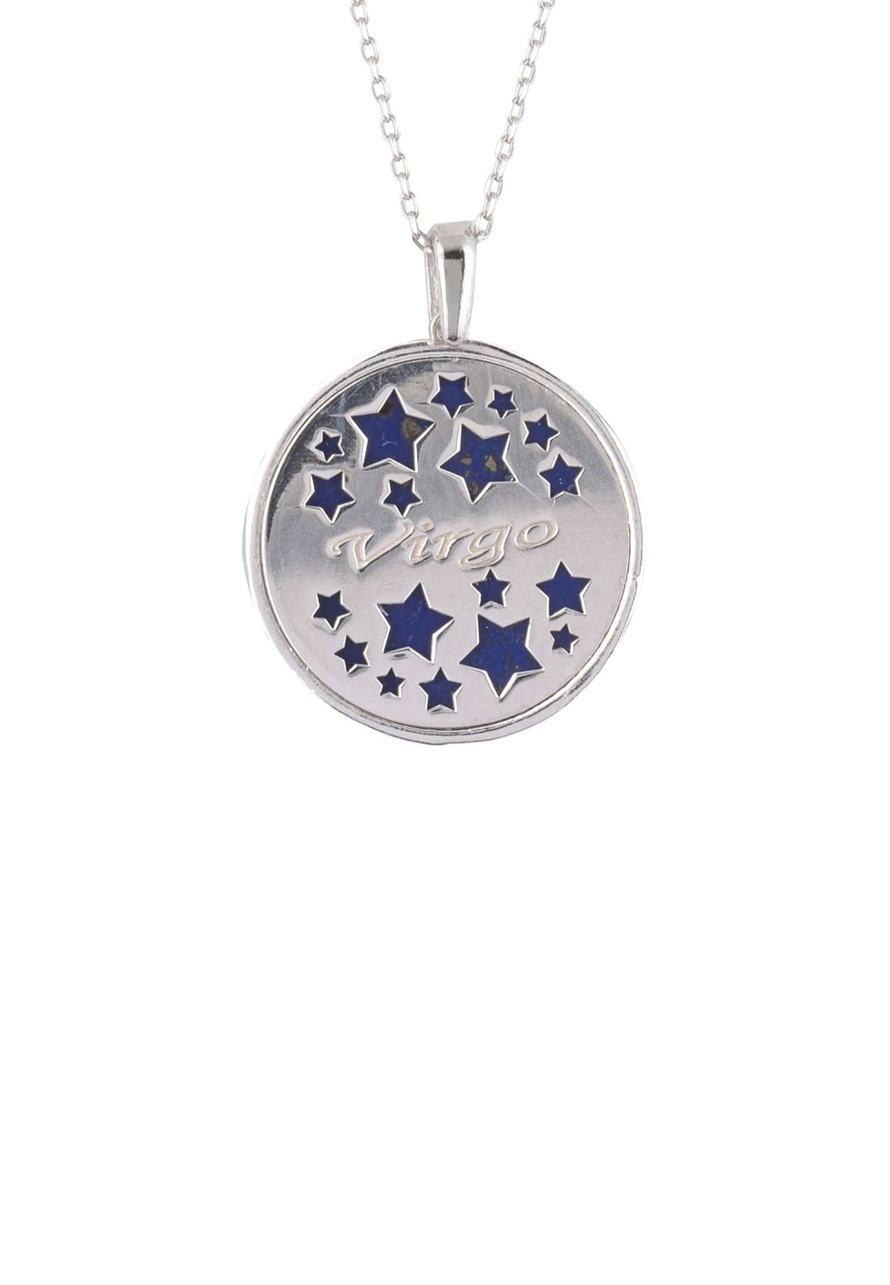 Zodiac Lapis Lazuli Gemstone Star Constellation Pendant Necklace Silver Virgo -