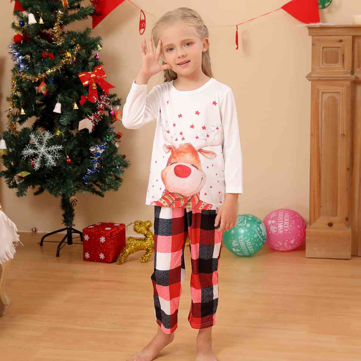 KIDS Reindeer Top and Plaid Pants Set - T -