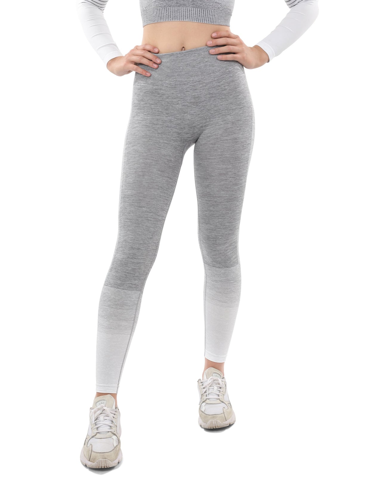 Savoy - Bocana Seamless Leggings & Sports Top Set - Grey & White - 2 PCS. - 1 COLOR -