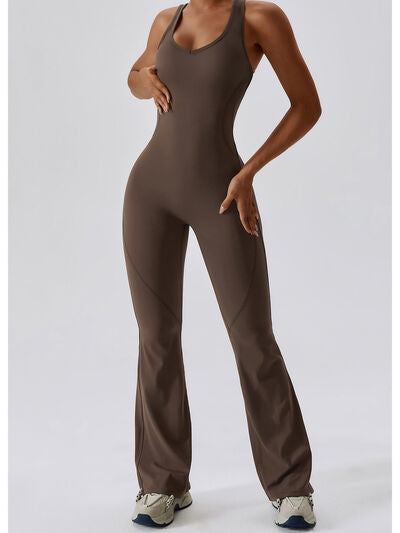 Cutout Wide Strap Bootcut Active Jumpsuit - T - 5 COLORS -