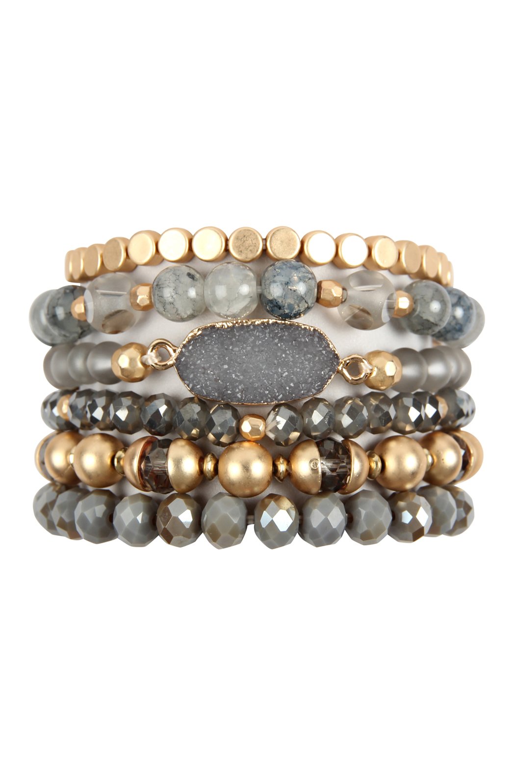 Riah Fashion - Multi Line Druzy Stone Charm Bracelet - 6 COLORS -