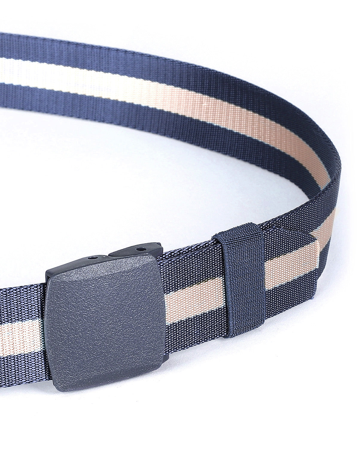 Mens One Size Adjustable Strap Stripe Nylon Web Belt With Plastic Buckle  - 6 COLORS -