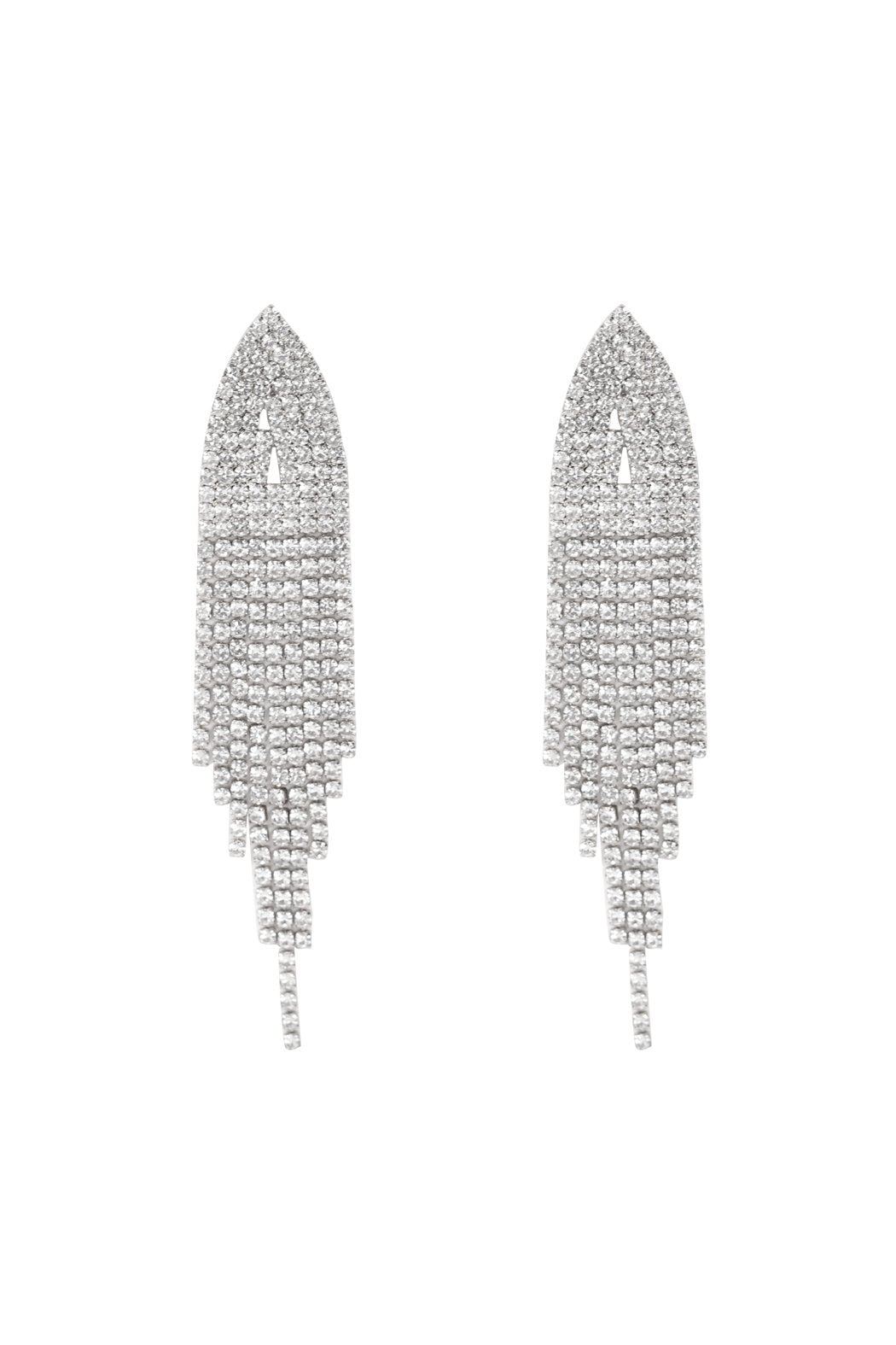 Bridal Rhinestone Long Tassel Earrings - 2 FINISHES -