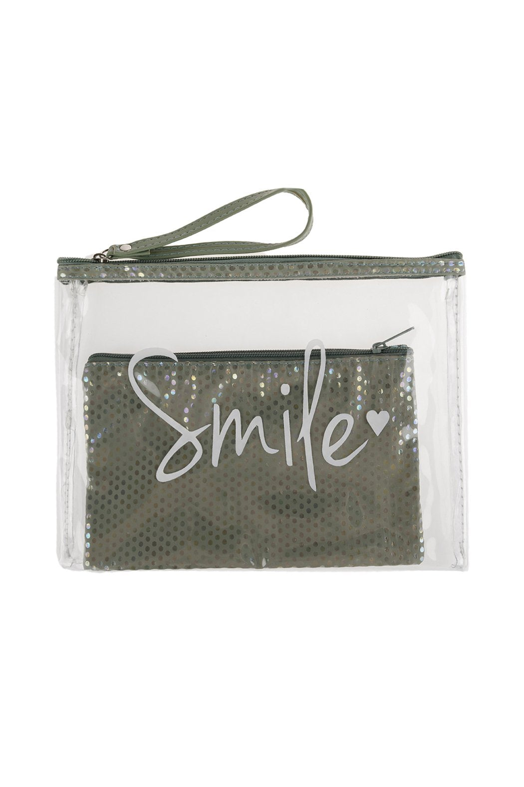 Riah Fashion - Clear Smile Cosmetic Bag With Sparkly Pouch - 5 CLEAR COLORS -