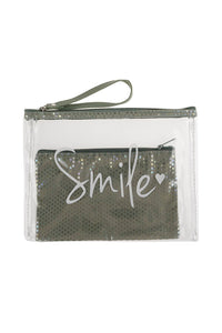 Thumbnail for Riah Fashion - Clear Smile Cosmetic Bag With Sparkly Pouch - 5 CLEAR COLORS -