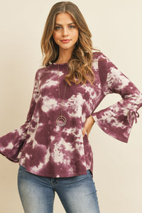 Thumbnail for Riah Fashion - Tie Dye Bell Sleeved Ribbon Detail Swing Top - 3 COLORS -