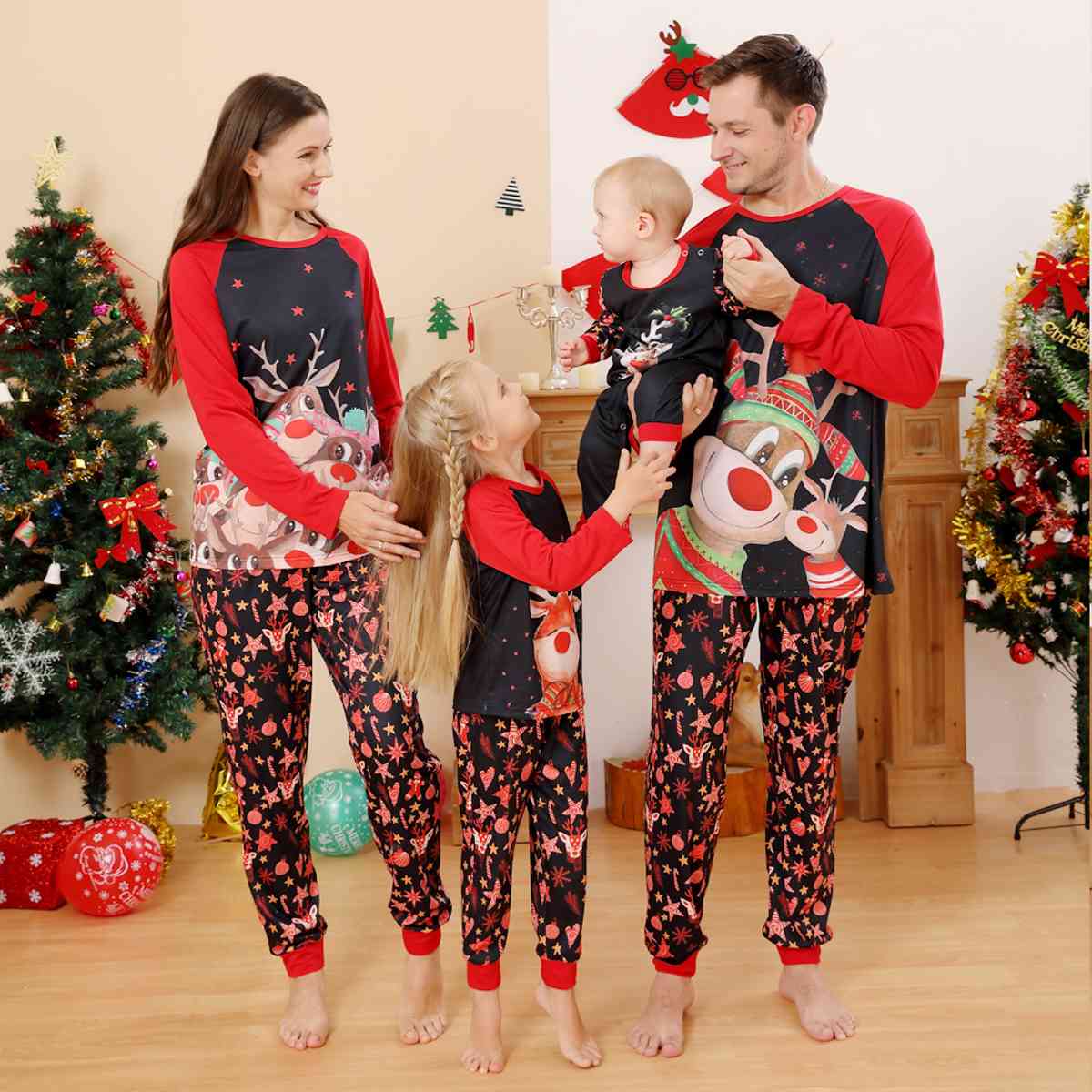 MEN Reindeer Graphic Top and Printed Pants Set - T -