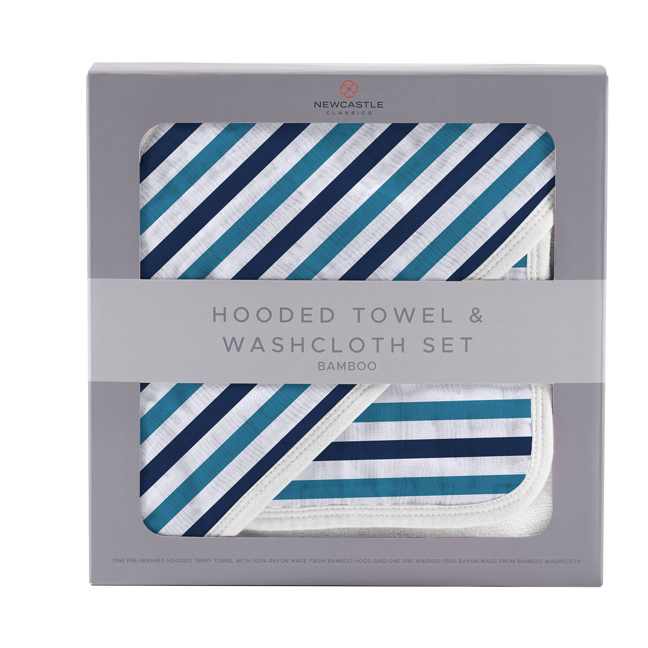 Newcastle - Blue and White Stripe Bamboo Hooded Towel and Washcloth Set -