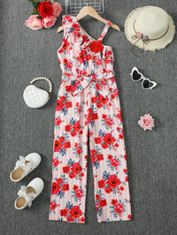 Thumbnail for Floral Asymmetrical Neck Tie Belt Jumpsuit - T - 4 SIZES - 1 COLOR -