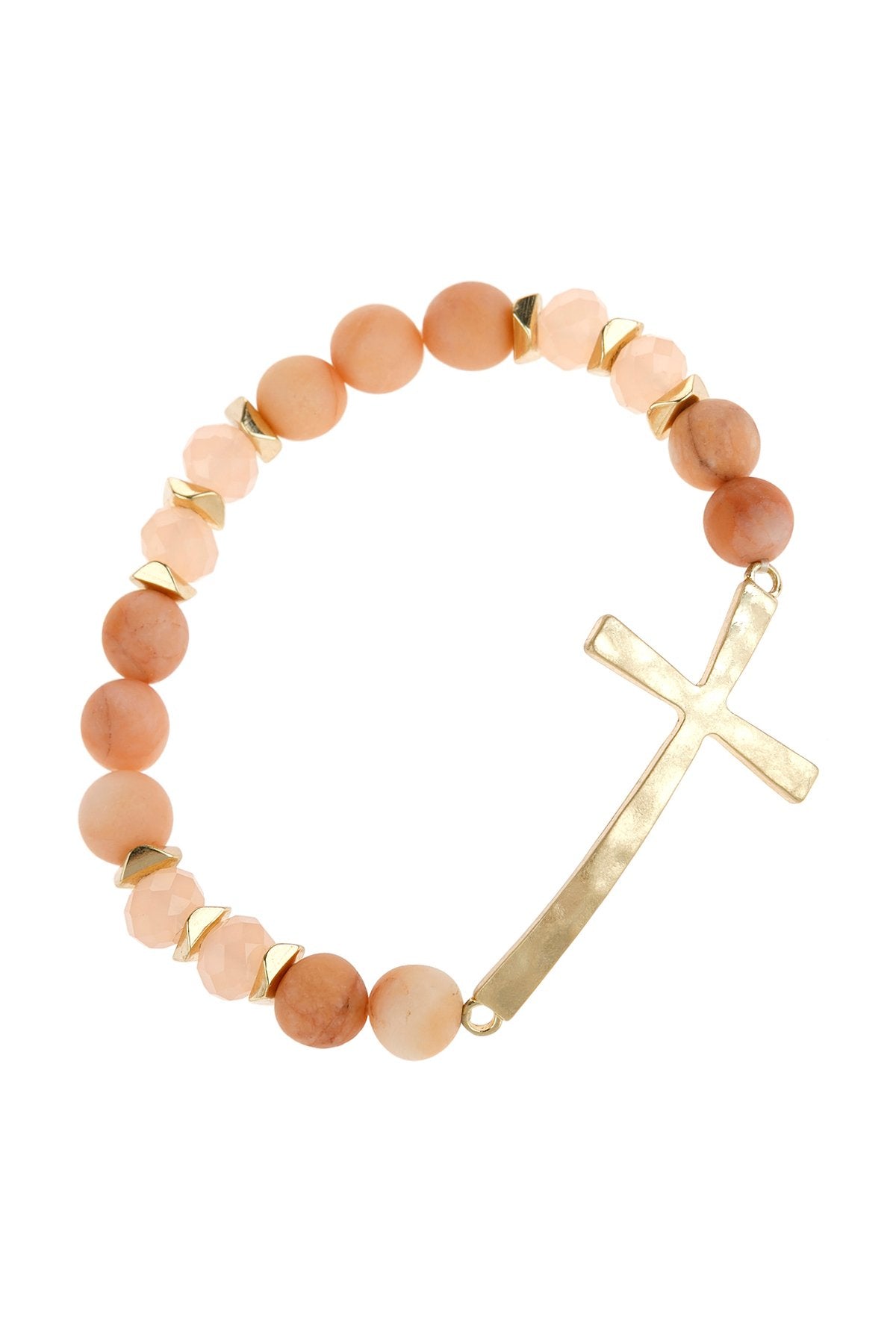 Riah Fashion - Mix Beads Hammered Cross Bracelet - 9 COLORS -