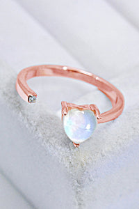 Thumbnail for Inlaid Moonstone Heart Adjustable Open Ring - T - 1 SIZE FIT - 2 FINISHES -