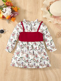 Thumbnail for Floral Print Frill Trim Flounce Sleeve Dress - T - 1 COLOR -