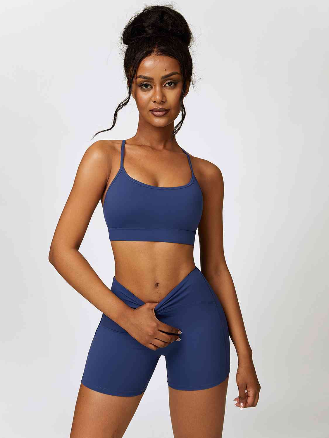 Sport Bra and Wide Waistband Shorts Set - 2 PCS. - T - 5 COLORS -