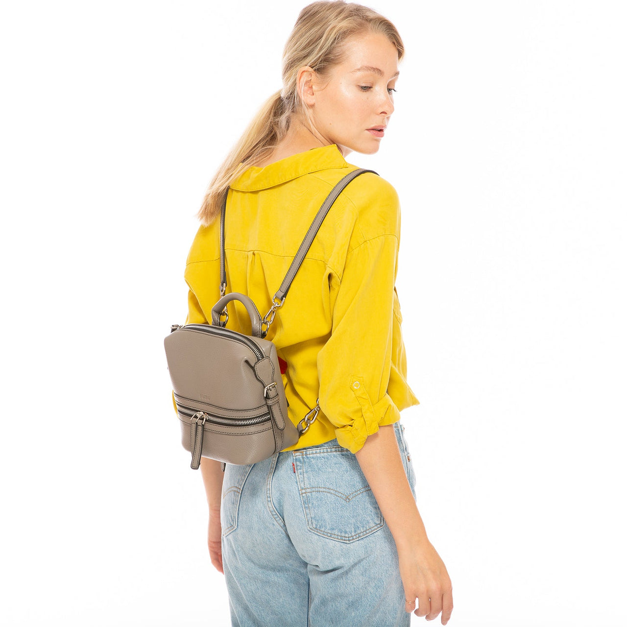 Ashley Small Gray Leather Backpack Purse -