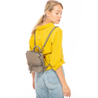 Thumbnail for Ashley Small Gray Leather Backpack Purse -