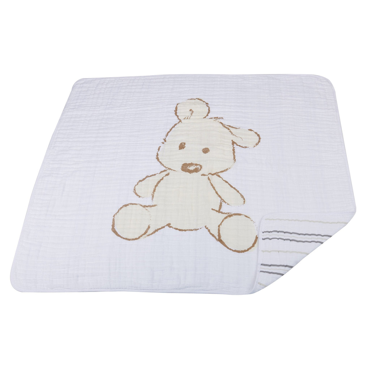 Newcastle - Teddy Bear and Grey Stripe Cotton Muslin Newcastle Blanket -