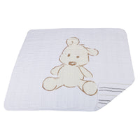 Thumbnail for Newcastle - Teddy Bear and Grey Stripe Cotton Muslin Newcastle Blanket -