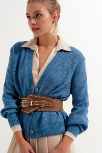 Thumbnail for Q2 - Button Through Cardigan in Blue - 1 COLOR