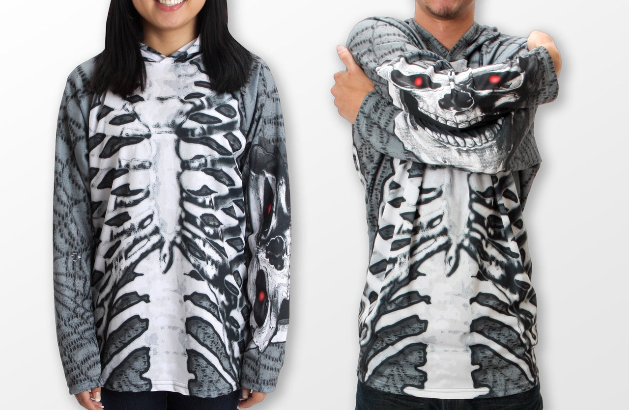 Mouthman - SKELETON in GREY Hoodie Sport Shirt by MOUTHMAN® - ADULT SIZES AVAILABLE! - 13 SIZES -