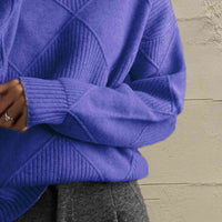 Thumbnail for Geometric Turtleneck Long Sleeve Sweater - T - 8 COLORS -