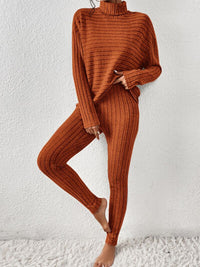 Thumbnail for Ribbed Turtleneck Top and Pants Set - 2 PCS. - T - 5 COLORS -