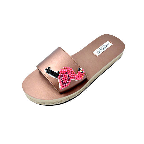 SAND BY SAYA N.Y. - Flamingo - Pink Rhine Stone Embellished Sandals - Waterproof Espadrille Slide Flats - 3 COLORS -