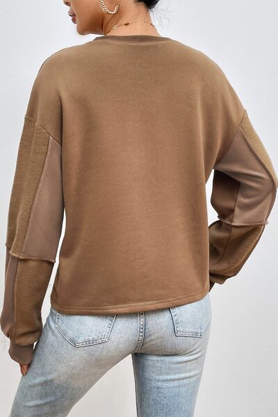 Exposed Seam Round Neck Long Sleeve Sweatshirt - T - 1 COLOR -