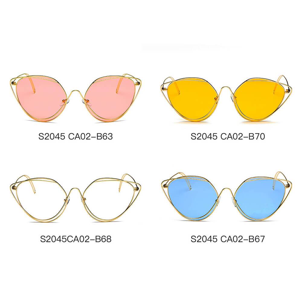 Lisle | Women Fashion Round Wire Art Cat Eye Sunglasses - 4 COLORS -