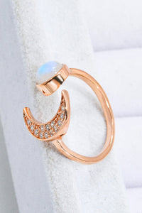 Thumbnail for Natural Moonstone and Zircon Sun & Moon Open Ring - T - 1 SIZE FIT - 1 FINISH -