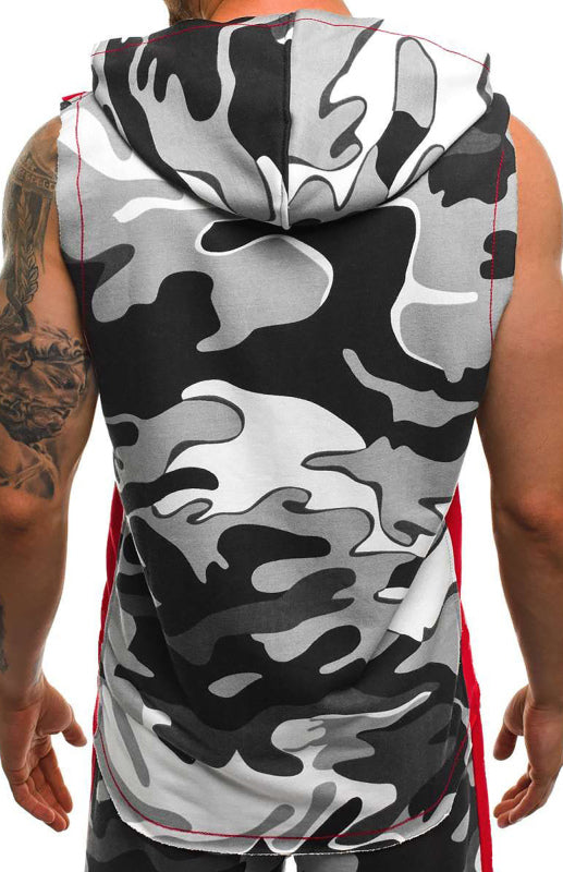 Men's Printed Sleeveless Hooded Tank Top - K - 3 CAMO COLORS -