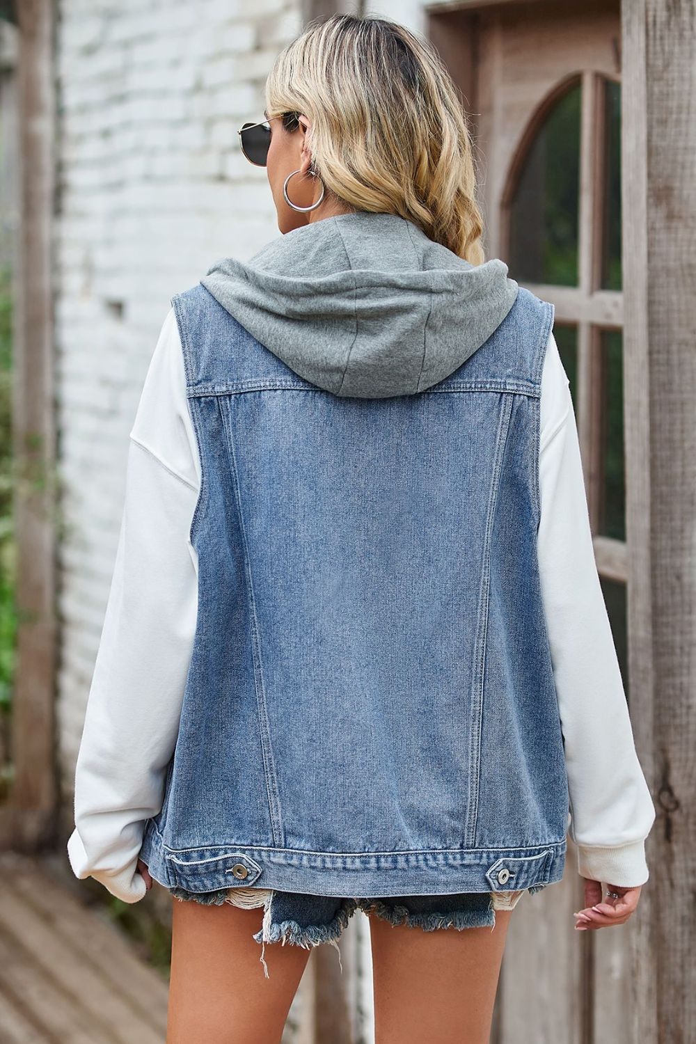 Sleeveless Denim Top with A Detachable Hood - T - 2 DENIMS -