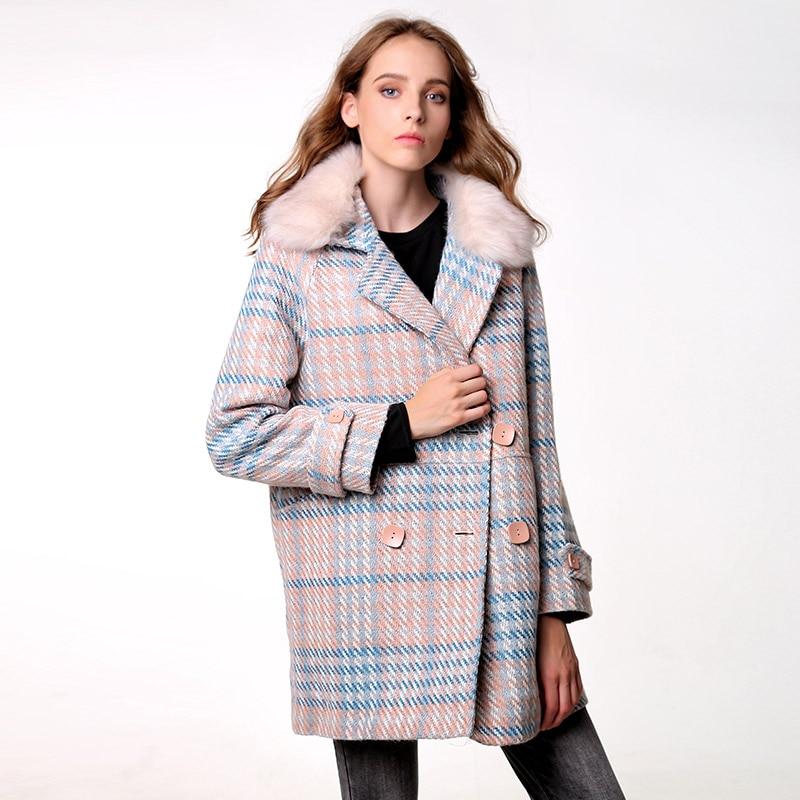 Luxury & Me - Double Breasted Coat - Plaid - 1 COLOR -