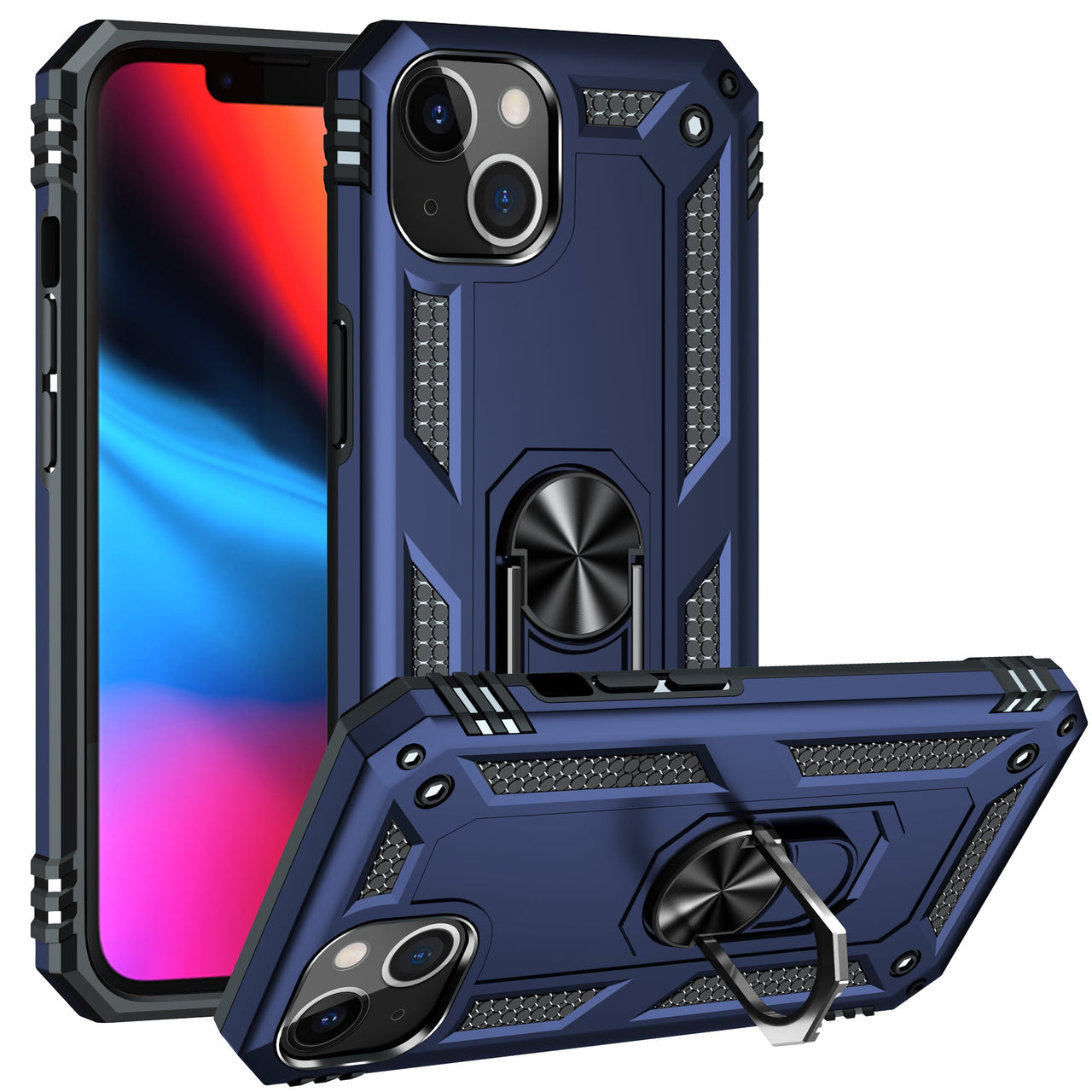 Savoy - iPhone 13 Case With Kickstand, Heavy Duty Military Grade Protection Phone Case, Built-In 360° Rotate Ring Stand, Shockproof - 1 COLOR -