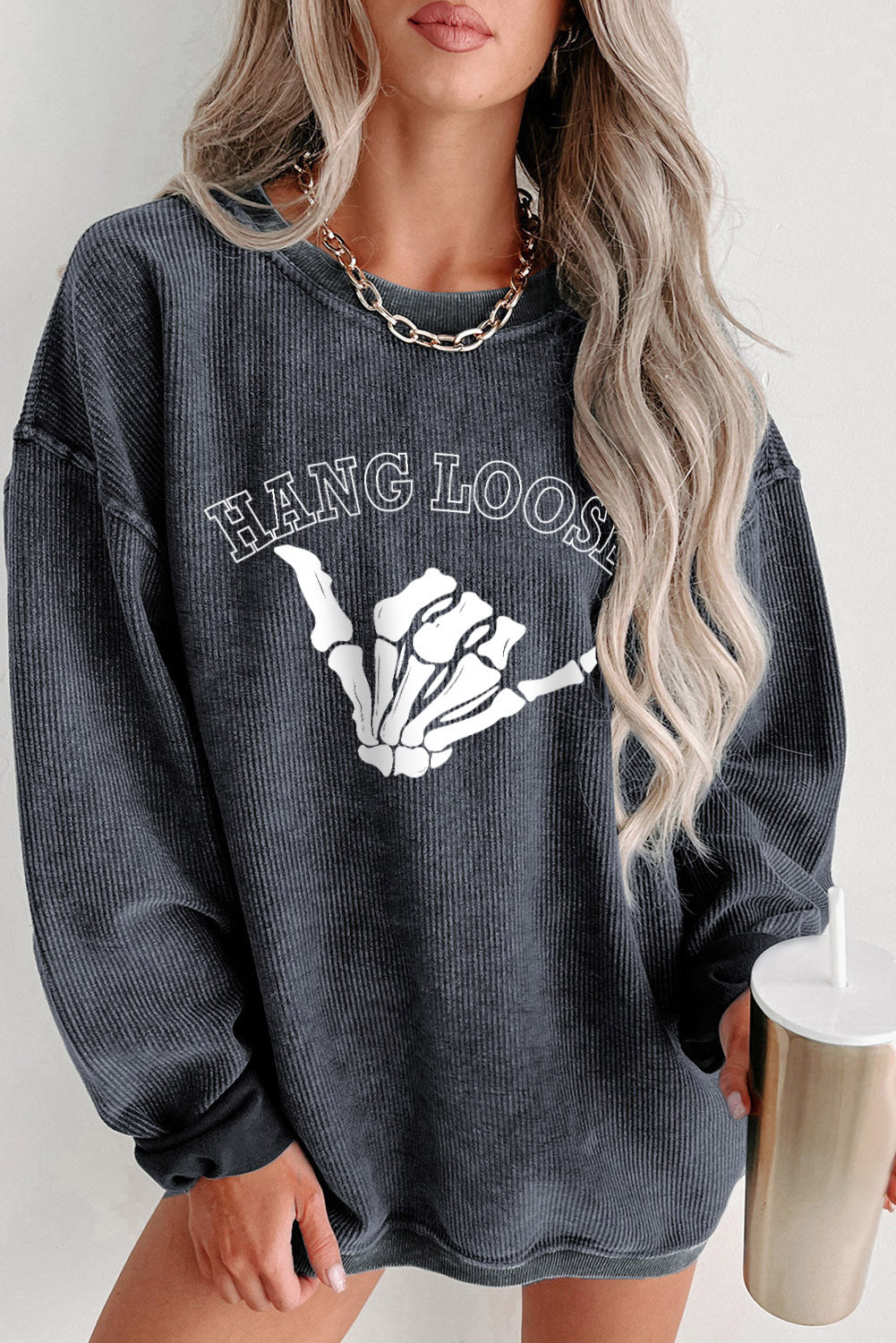 Skeleton Hand Graphic Sweatshirt - T - 1 COLOR -