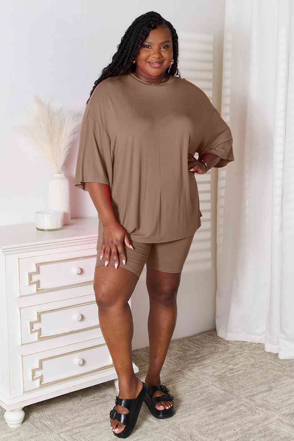 Basic Bae Full Size Soft Rayon Three-Quarter Sleeve Top and Shorts Set - SIZES S THRU 3XL - 2 PCS. - T - 5 COLORS -