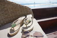 Thumbnail for SAND BY SAYA N.Y. - Pear - Rhinestone Mid Wedge Flip Flops - 2 COLORS -