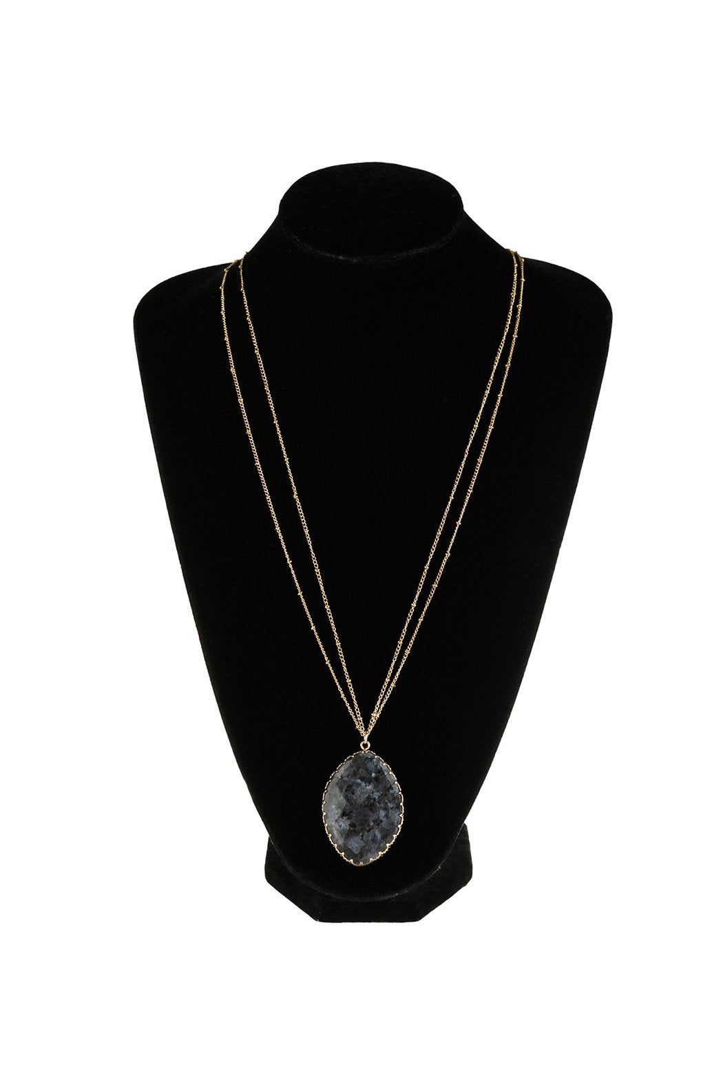 Natural Stone Wrap Oval Pendant Chain Necklace - 6 NATURAL STONES -