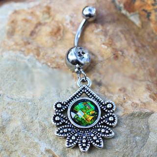 316L Stainless Steel Tropical Flower Dangle Navel Ring -