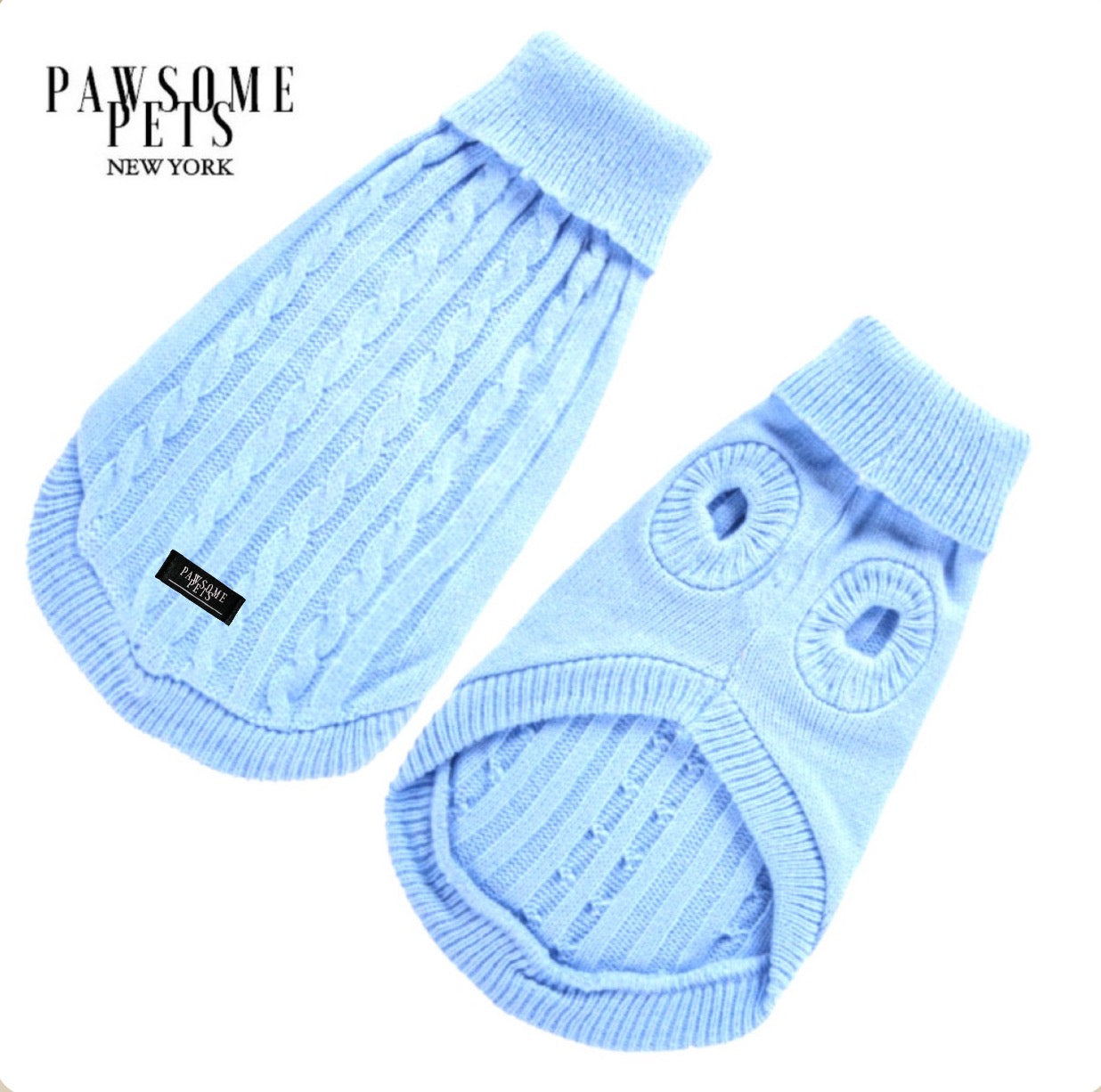 Dog and Cat Cable Knit Sweater - Light Blue -