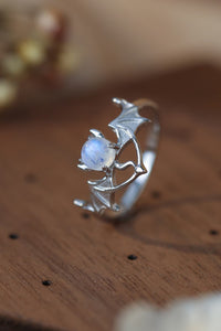 Thumbnail for Moonstone Bat 925 Sterling Silver Ring - T - SIZES 6 THRU 9 -