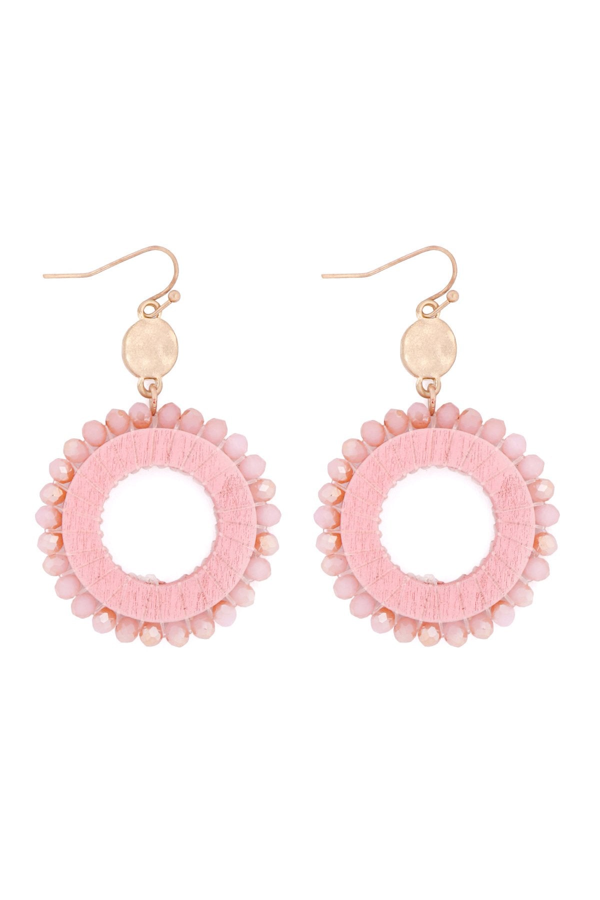 Riah Fashion - Glass Beaded Wood Hoop Drop Earrings - 4 COLORS