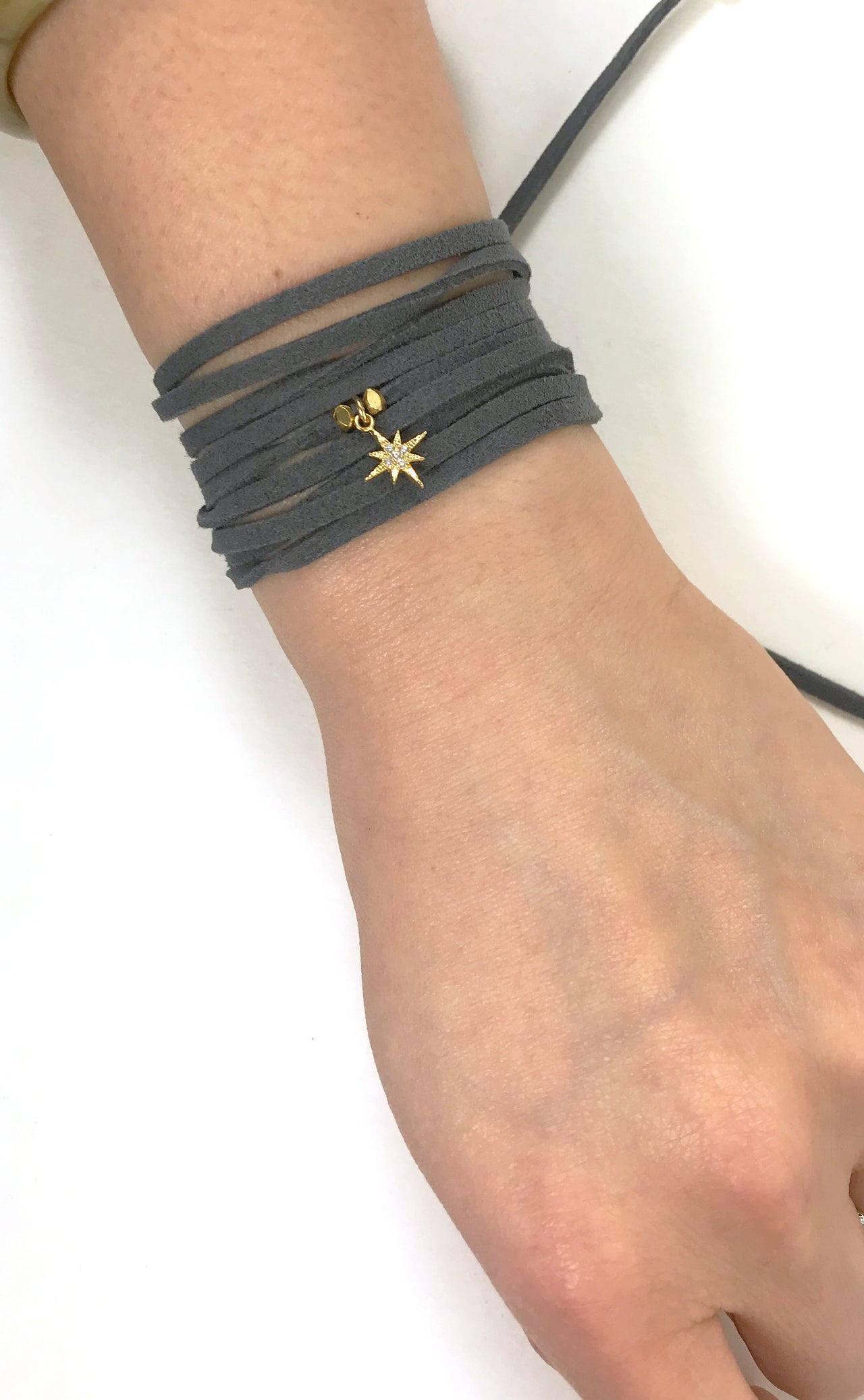 Gena Myint - North Star Grey Suede Wrap Bracelet -