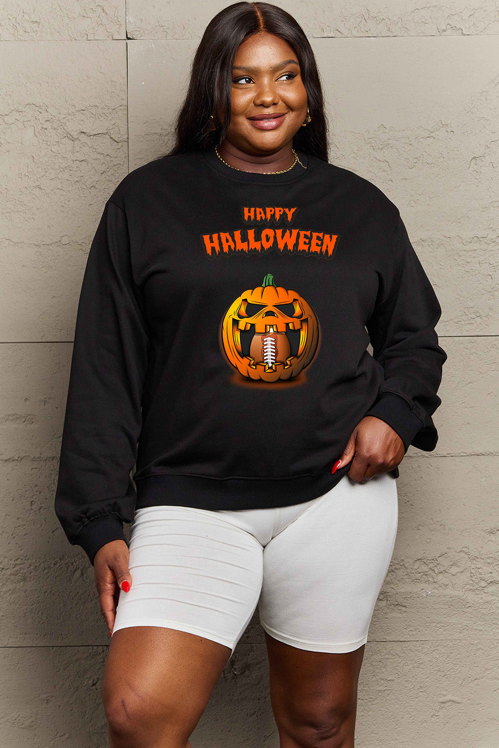 Simply Love Full Size HAPPY HALLOWEEN Graphic Sweatshirt - S THRU 3X - T - 6 COLORS -