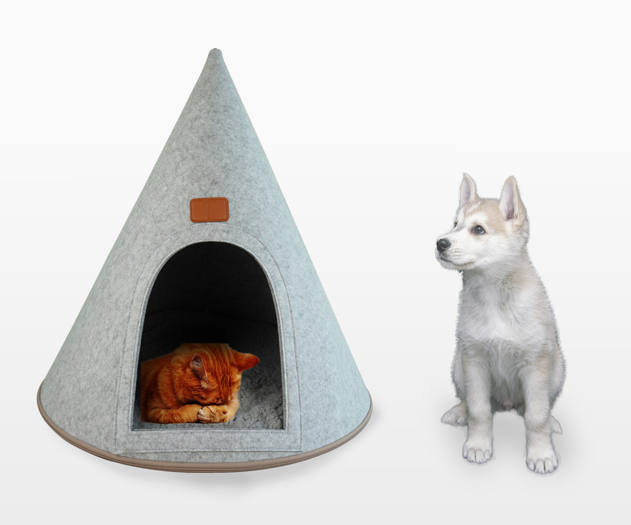 My Secret Cone Cave Easy Assembly Premium Felt Modern Cat Dog Small Animal Pet House Bed Condo - 2 COLORS -